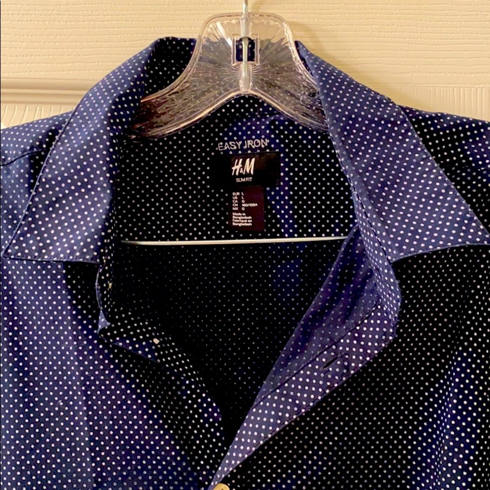 Navy Dot Print Men’s Button-Down w/ Ivory Buttons